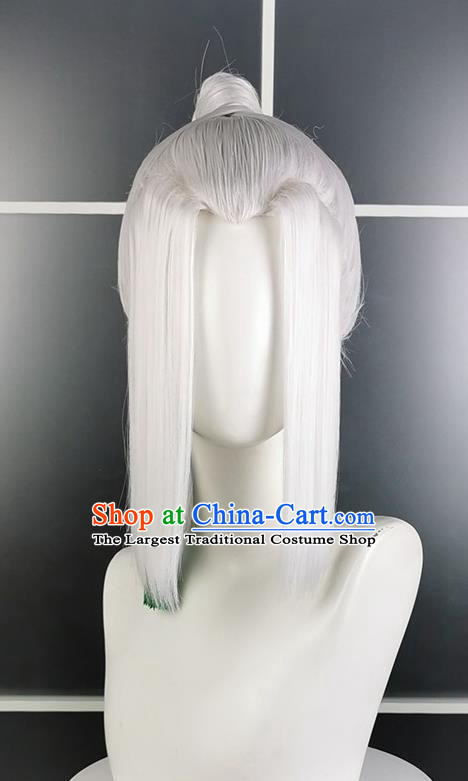 Chinese Ancient Swordsman Hair Accessories Cosplay Chivalrous Male Hairpieces Traditional Handmade White Front Lace Wigs Headdress