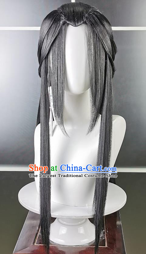 China Ancient Young Lady Hairpieces Traditional Qin Dynasty Swordswoman Hair Accessories Cosplay Female Knight Black Wigs Headwear