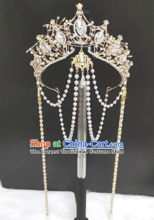 Handmade Cosplay Goddess Beads Tassel Royal Crown Retro Bride Hair Accessories Baroque Queen Tiara Headdress