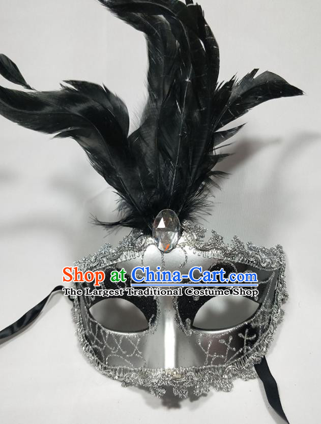 Handmade Cosplay Angel Grey Mask Masque Face Accessories Halloween Feather Headdress