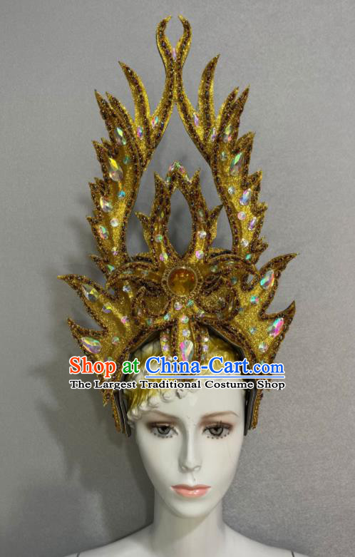 Custom Brazil Parade Golden Hat Samba Dance Hair Accessories Opening Dance Hair Crown Halloween Cosplay Headdress