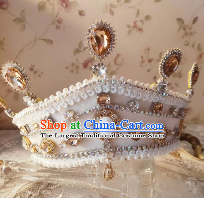 Custom Baroque Princess Crystal Tiara Headdress Wedding Bride Hair Accessories European Infanta Retro White Royal Crown
