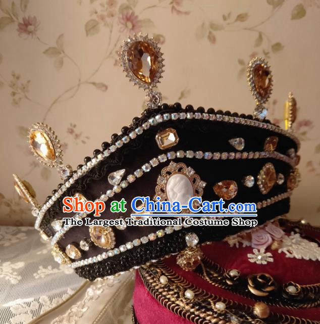 Custom European Retro Black Royal Crown Baroque Princess Crystal Tiara Headdress Wedding Infanta Hair Accessories