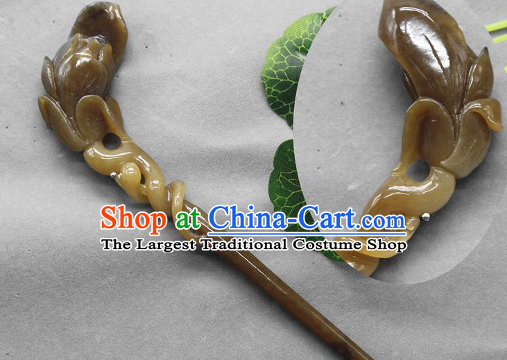 China Traditional Cheongsam Hair Accessories Ancient Princess Hair Stick Classical Jade Headpiece Handmade Carving Mangnolia Hairpin
