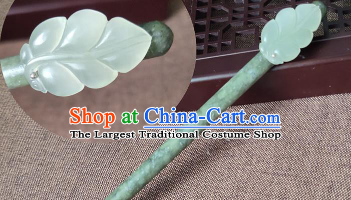 China Classical Cheongsam Headpiece Handmade Jade Leaf Hairpin Traditional Hanfu Hair Accessories Ancient Princess Hair Stick