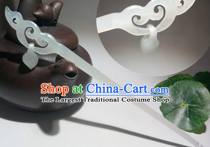 China Traditional Cheongsam Hair Accessories Women Hair Stick Classical Hetian Jade Headpiece Handmade Carving Cloud Hairpin