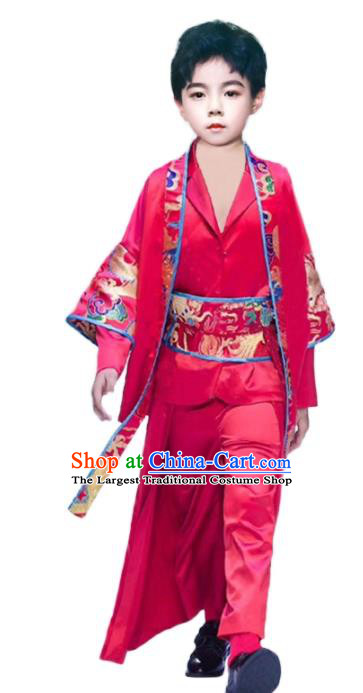 Top Children Performance Clothing Catwalks Prince Fashion Boys Stage Show Red Tang Suits Compere Garment Costumes