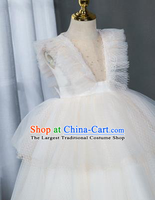Custom Christmas Performance White Full Dress Girl Princess Fashion Modern Dance Clothing Children Catwalks Garment Costume