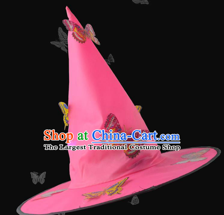 Handmade Halloween Headdress Dance Party Rosy Hat Cosplay Witch Butterfly Headwear Drama Performance Peaked Cap