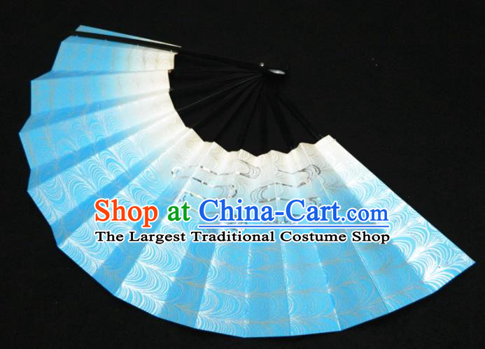 Japan Geisha Performance Accordion Classical Dance Folding Fan Traditional Court Blue Fan Handmade Craft Fans