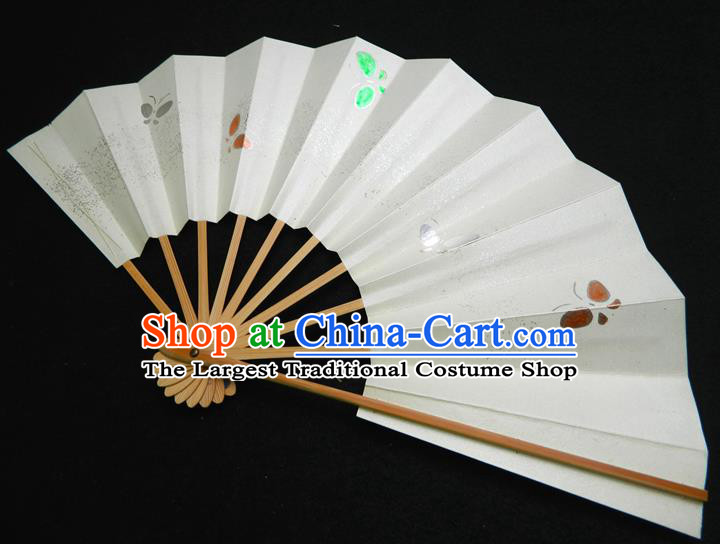 Japan Classical White Folding Fan Traditional Butterfly Dance Fan Handmade Bamboo Craft Fans Geisha Performance Accordion