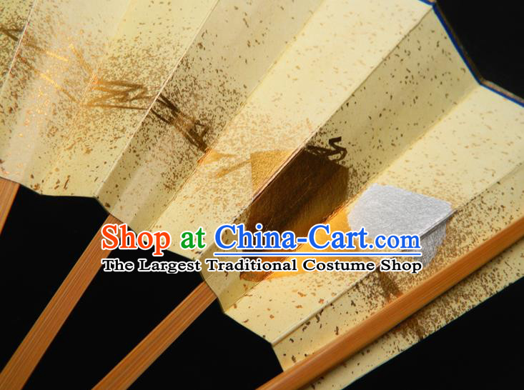 Japan Geisha Performance Accordion Classical Light Golden Folding Fan Traditional Dance Fan Handmade Bamboo Craft Fans