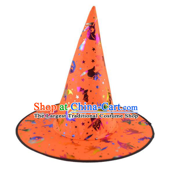 Handmade Stage Performance Peaked Cap Halloween Magic Headdress Fancy Party Orange Hat Cosplay Witch Headwear