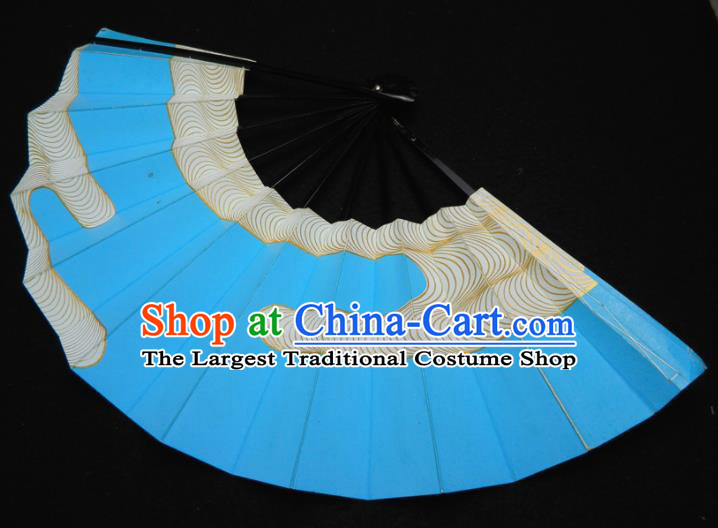 Japan Handmade Craft Fans Kimono Blue Accordion Geisha Dance Folding Fan Traditional Stage Performance Fan