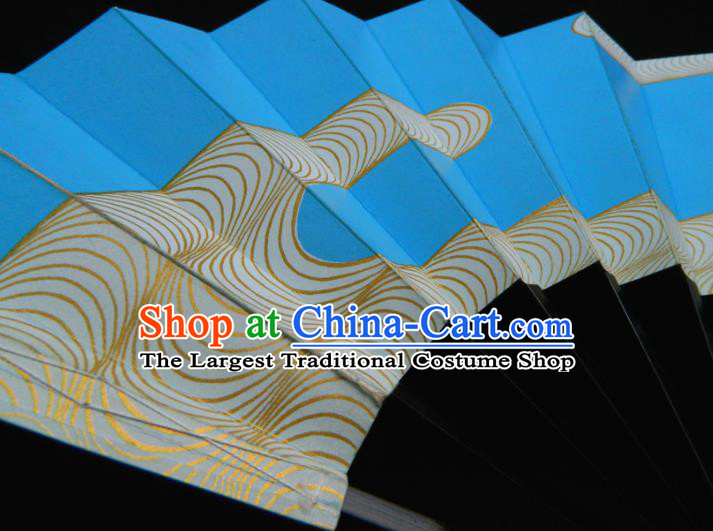 Japan Handmade Craft Fans Kimono Blue Accordion Geisha Dance Folding Fan Traditional Stage Performance Fan