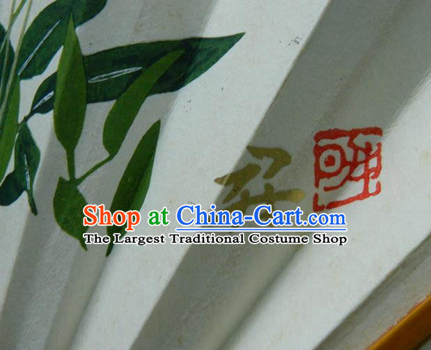Japan Handmade Bamboo Fan Traditional Dance Folding Fan Printing Orchids Fan Woman Accordion