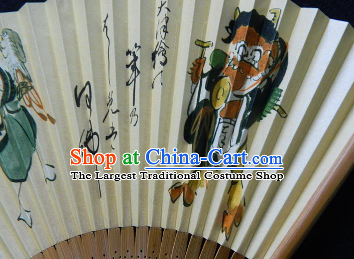 Japan Woman Accordion Handmade Bamboo Fan Traditional Dance Folding Fan Ukiyoe Painting Fan