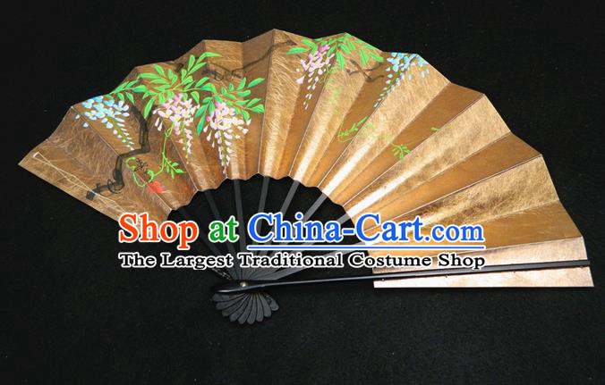 Japan Wisteria Painting Fan Woman Accordion Handmade Bamboo Fan Traditional Dance Folding Fan