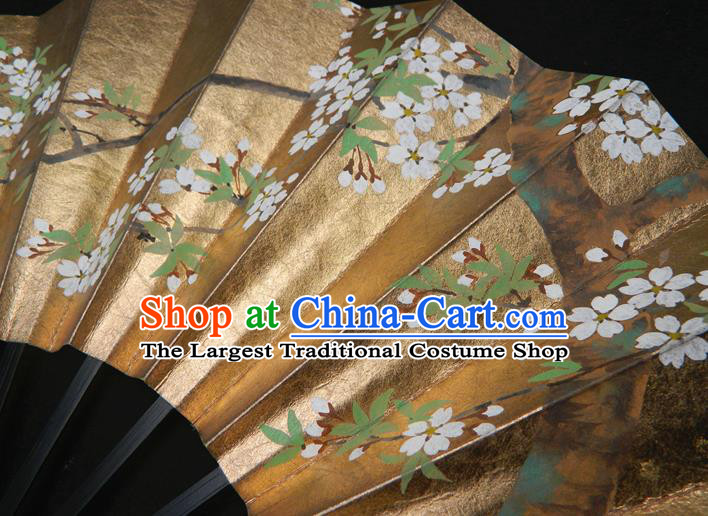 Japan Traditional Dance Folding Fan Geisha Performance Orchids Sakura Painting Fan Woman Accordion Handmade Ebony Fan