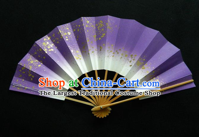 Japan Geisha Performance Fan Woman Purple Accordion Handmade Bamboo Fan Traditional Dance Folding Fan