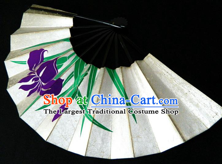 Japan Handmade Ebony Fan Traditional Dance Folding Fan Geisha Performance Fan Woman Orchids Pattern Accordion