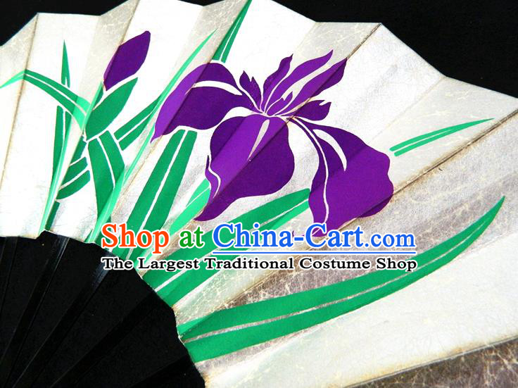 Japan Handmade Ebony Fan Traditional Dance Folding Fan Geisha Performance Fan Woman Orchids Pattern Accordion
