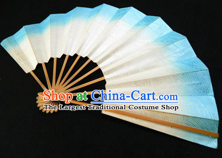 Japan Traditional Dance Folding Fan Geisha Performance Fan Woman Waves Pattern Beige Accordion Handmade Bamboo Fan