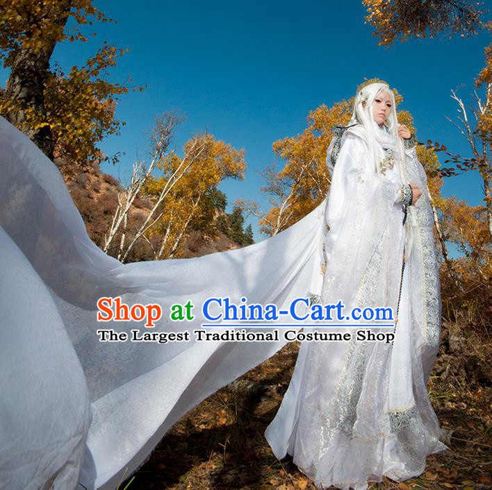 Chinese Traditional Puppet Show Warrior Monk Garment Costumes Cosplay Taoist Priest Clothing Ancient Swordsman White Uniforms