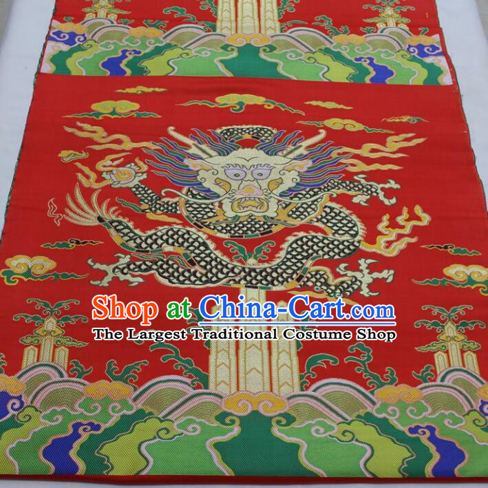 China Zang Nationality Silk Fabrics Traditional Royal Red Yunjin Drapery Classical Large Dragon Pattern Design Brocade Fabric