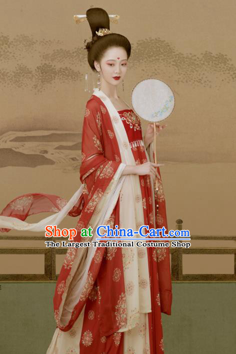 Chinese Ancient Imperial Consort Garment Costumes Traditional Hanfu Clothing Tang Dynasty Lady Red He Zi Dress