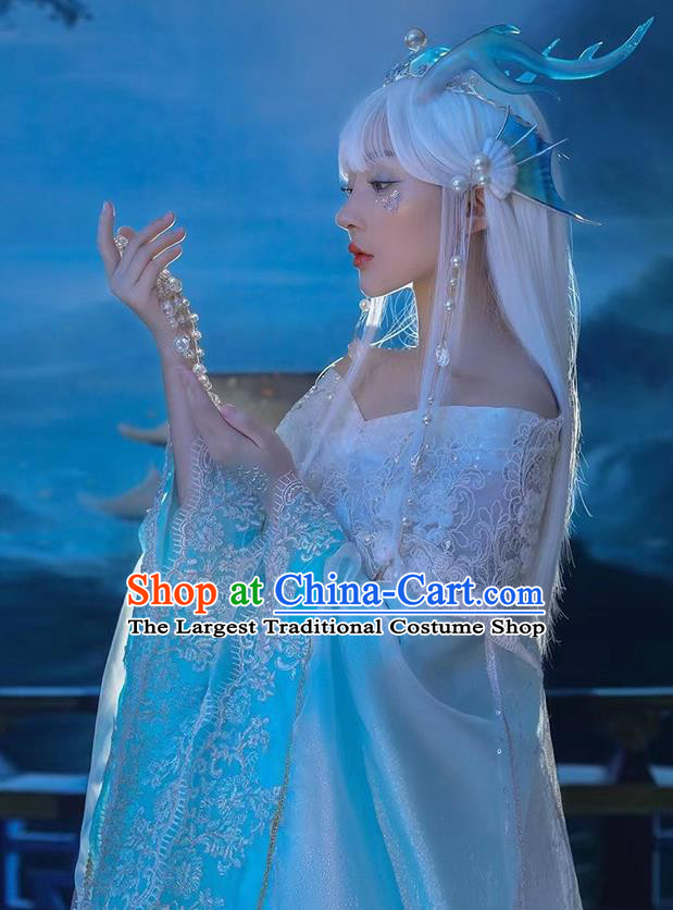Chinese Ancient Fairy Garment Costumes Traditional Goddess Clothing Cosplay Dragon Girl Blue Dress