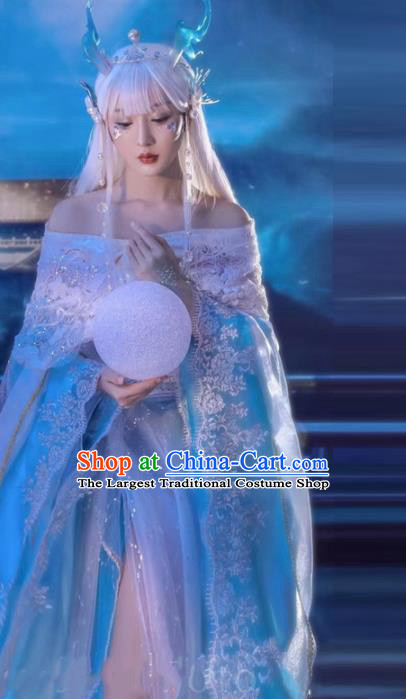 Chinese Ancient Fairy Garment Costumes Traditional Goddess Clothing Cosplay Dragon Girl Blue Dress