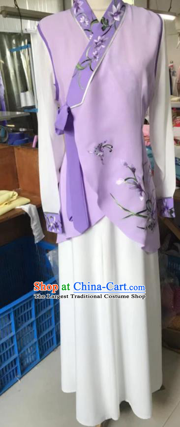 Chinese Traditional Cantonese Opera Country Lady Violet Dress Ancient Village Girl Clothing Peking Opera Diva Garment Costumes
