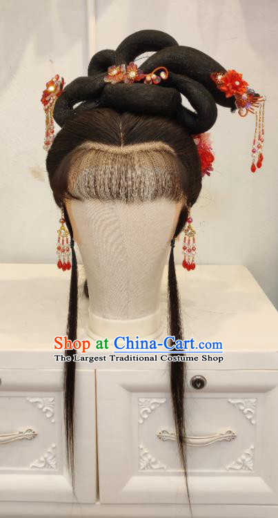 Chinese Shaoxing Opera Noble Lady Hair Accessories Beijing Opera Hua Tan Wig Headdress Traditional Opera Diva Headgear