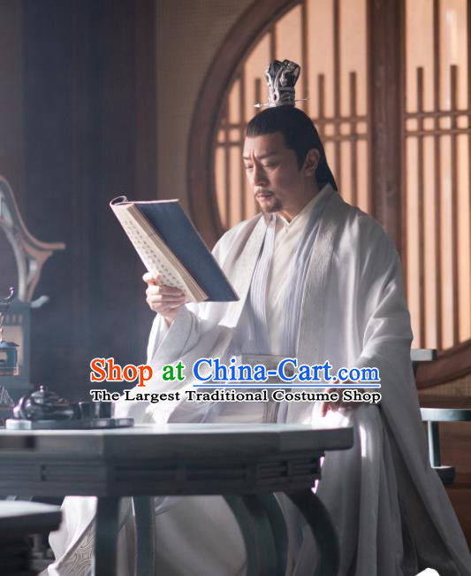 Chinese Ancient Royal King Garments Qie Shi Tian Xia Bai Replica Costume Wuxia TV Series Imperial Emperor White Clothing