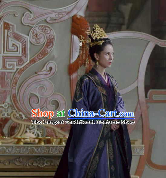 Chinese TV Series Qie Shi Tian Xia Queen Baili Replica Costumes Ancient Imperial Concubine Purple Dress Clothing