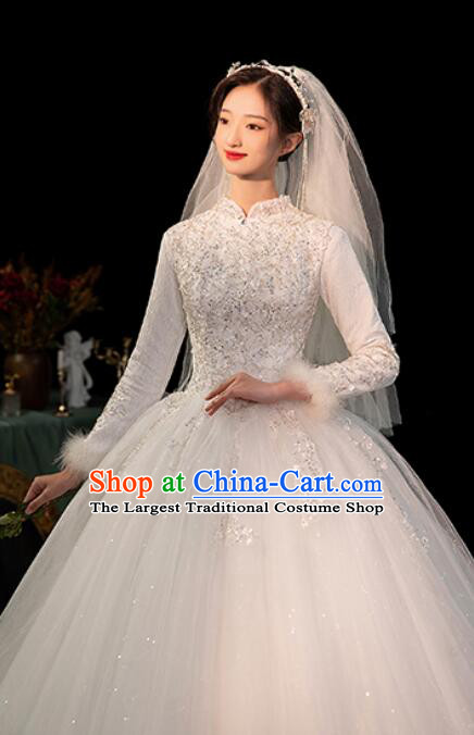 Top Winter Long Sleeve Dress Court Style Wedding Costume Bride Wedding Dress