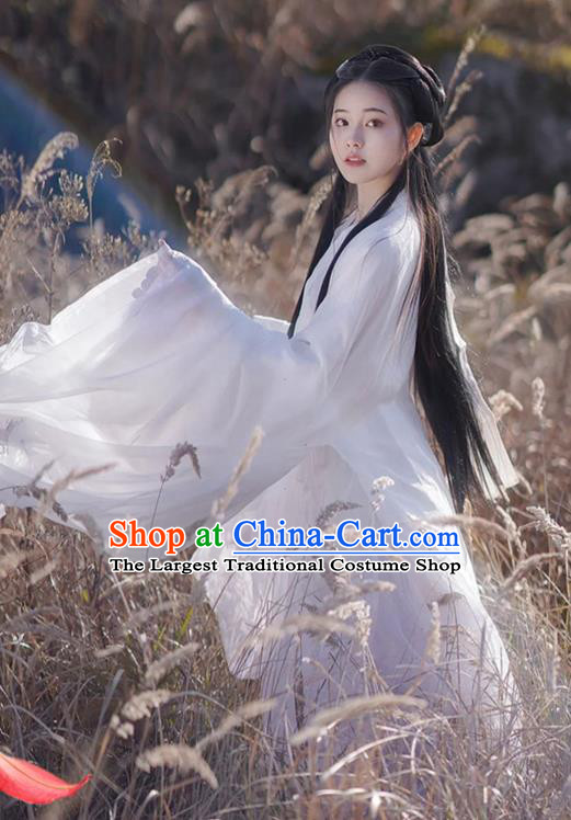 Chinese Jin Dynasty Young Lady Garment Costumes Ancient Princess Clothing Traditional White Hanfu Dress