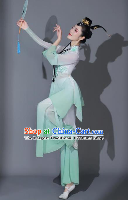 Chinese Dancing Competition Clothing Folk Dance Garment Yangko Dance Costumes Fan Dance Green Outfit