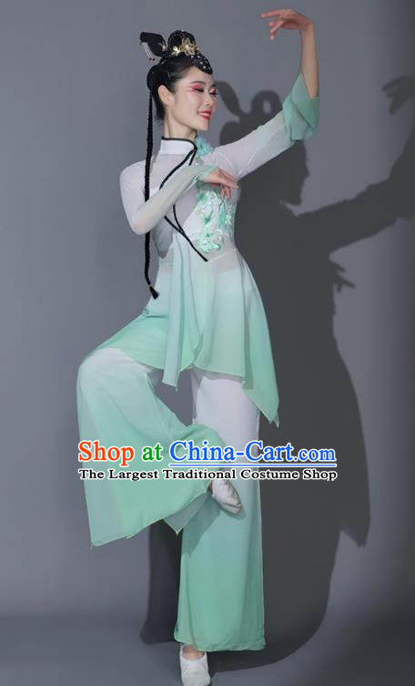 Chinese Dancing Competition Clothing Folk Dance Garment Yangko Dance Costumes Fan Dance Green Outfit
