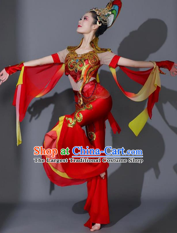 Chinese Flying Fairy Dance Red Outfit Women Group Dance Clothing Classical Dance Garment Beauty Dance Costumes