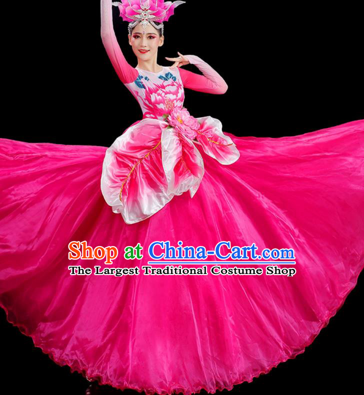 Chinese Stage Performance Costume Opening Dance Pink Dress Women Group Dance Outfit Flower Dance Clothing