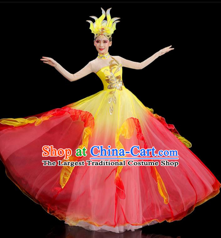 Chinese Women Group Dance Outfit Modern Dance Clothing Stage Performance Costume Opening Dance Bubble Dress