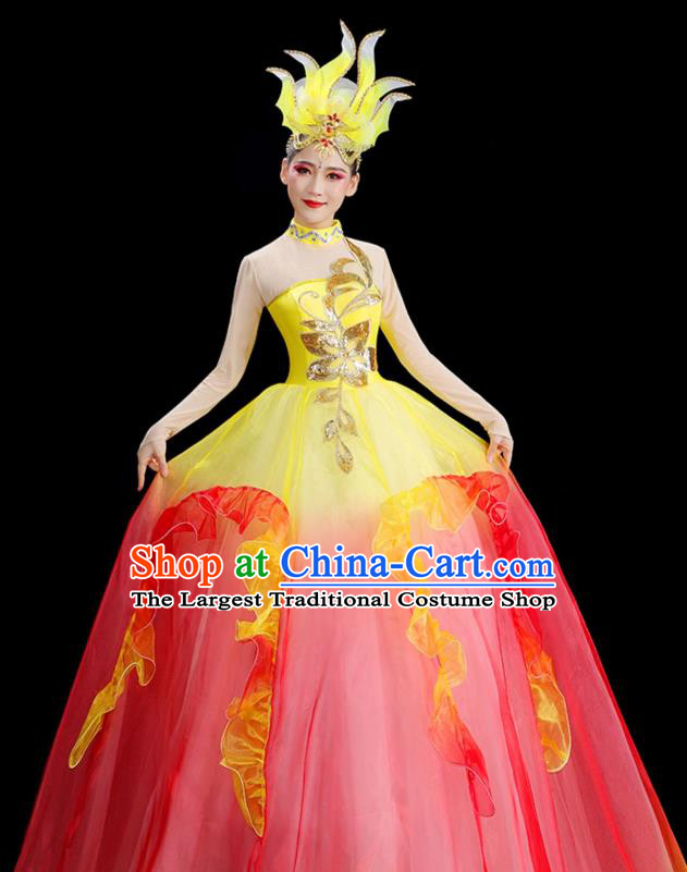 Chinese Women Group Dance Outfit Modern Dance Clothing Stage Performance Costume Opening Dance Bubble Dress