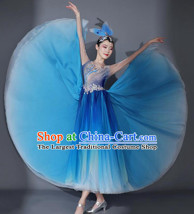 Chinese Modern Dance Garment Opening Dance Blue Veil Dress Classical Dance Clothing Stage Performance Costume