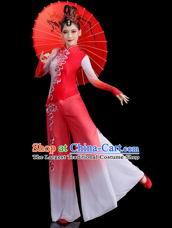 Chinese Yangko Dance Costume Stage Performance Dress Folk Dance Clothing Fan Dance Red Outfit