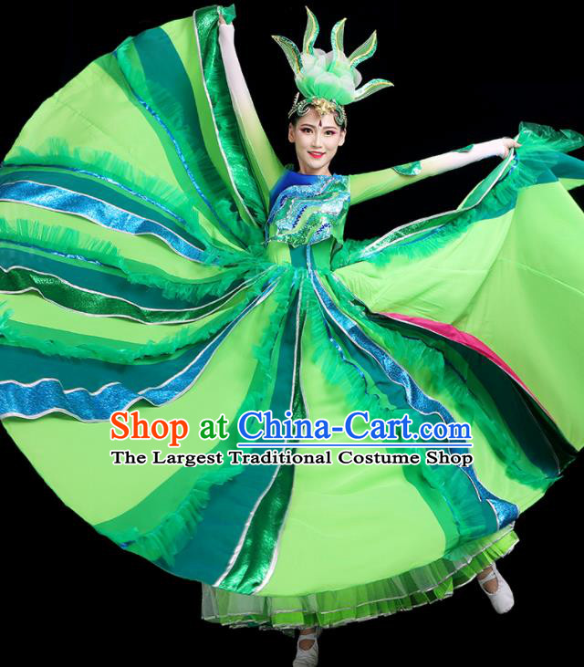 Top Modern Dance Green Dress Chinese Opening Dance Clothing Women Group Dance Outfit Stage Performance Costume