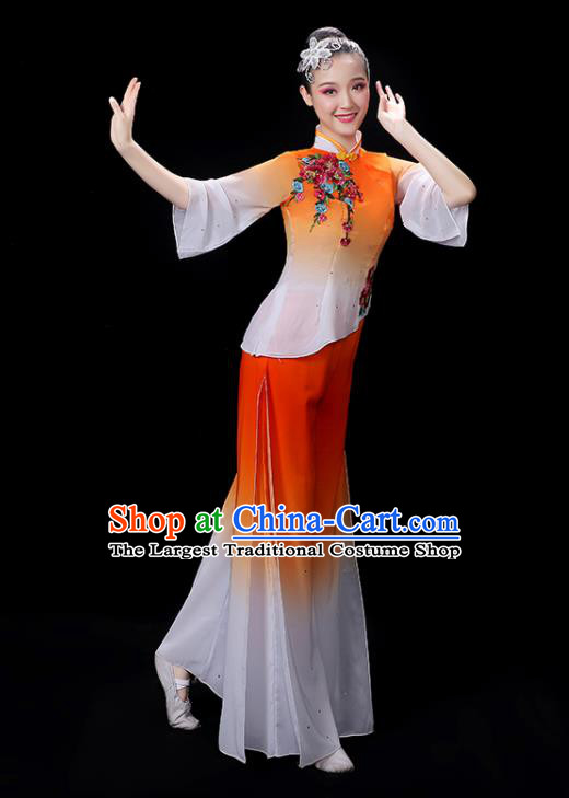 Chinese Folk Dance Gradient Orange Outfit Professional Stage Performance Garment Costume Fan Dance Clothing