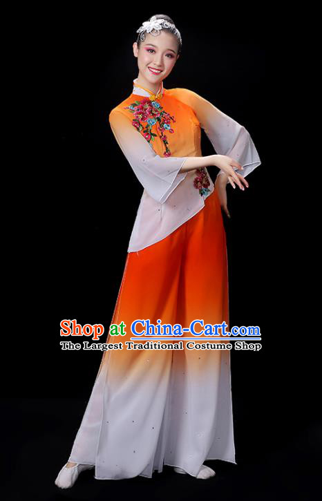 Chinese Folk Dance Gradient Orange Outfit Professional Stage Performance Garment Costume Fan Dance Clothing