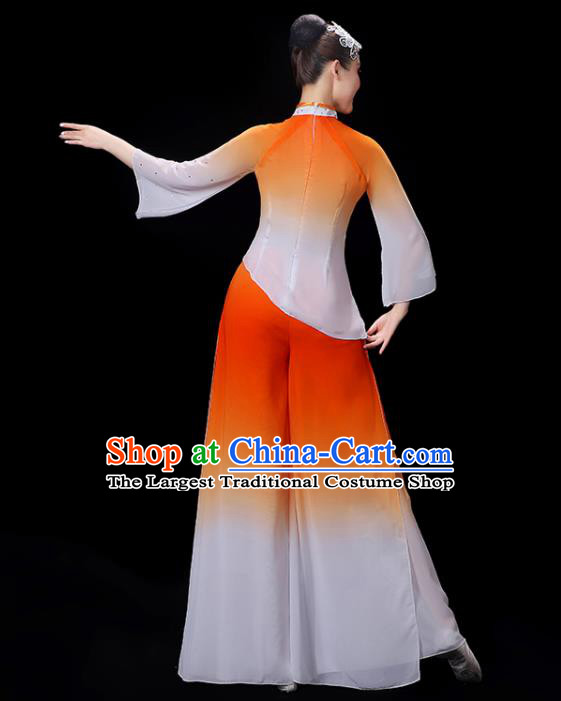 Chinese Folk Dance Gradient Orange Outfit Professional Stage Performance Garment Costume Fan Dance Clothing
